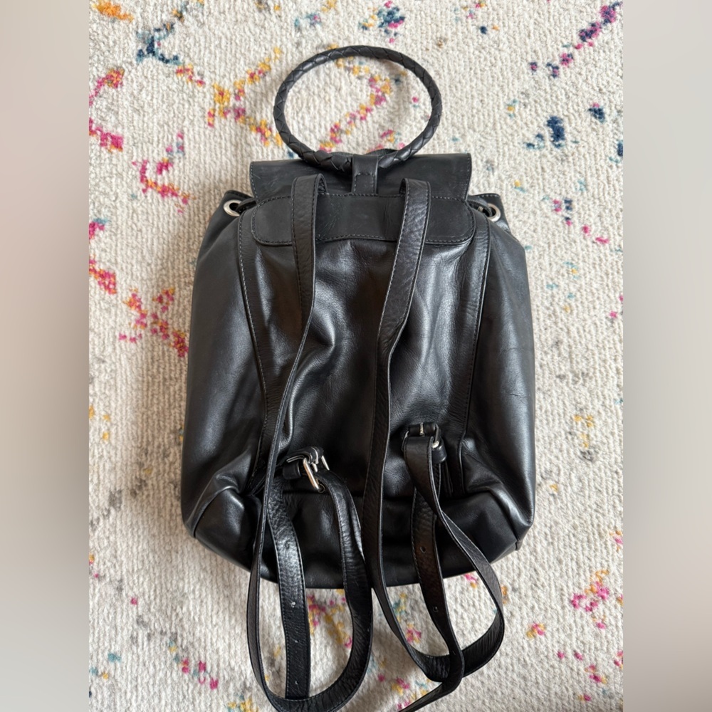 Black Leather Women's Backpack with Textured Front Panel - Picture 5 of 10
